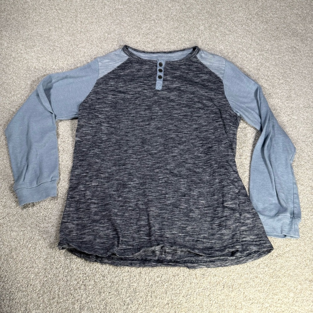 Broken Threads Henley T-Shirt Mens Small Blue And Gray Colorblock Raglan Sleeve